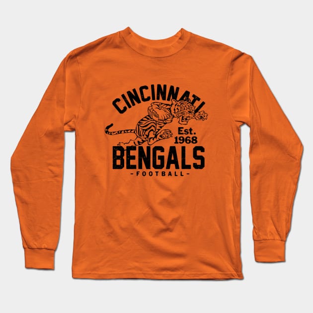 Vintage Cincinnati Bengals 3 by Buck Tee Originals Long Sleeve T-Shirt by Buck Tee